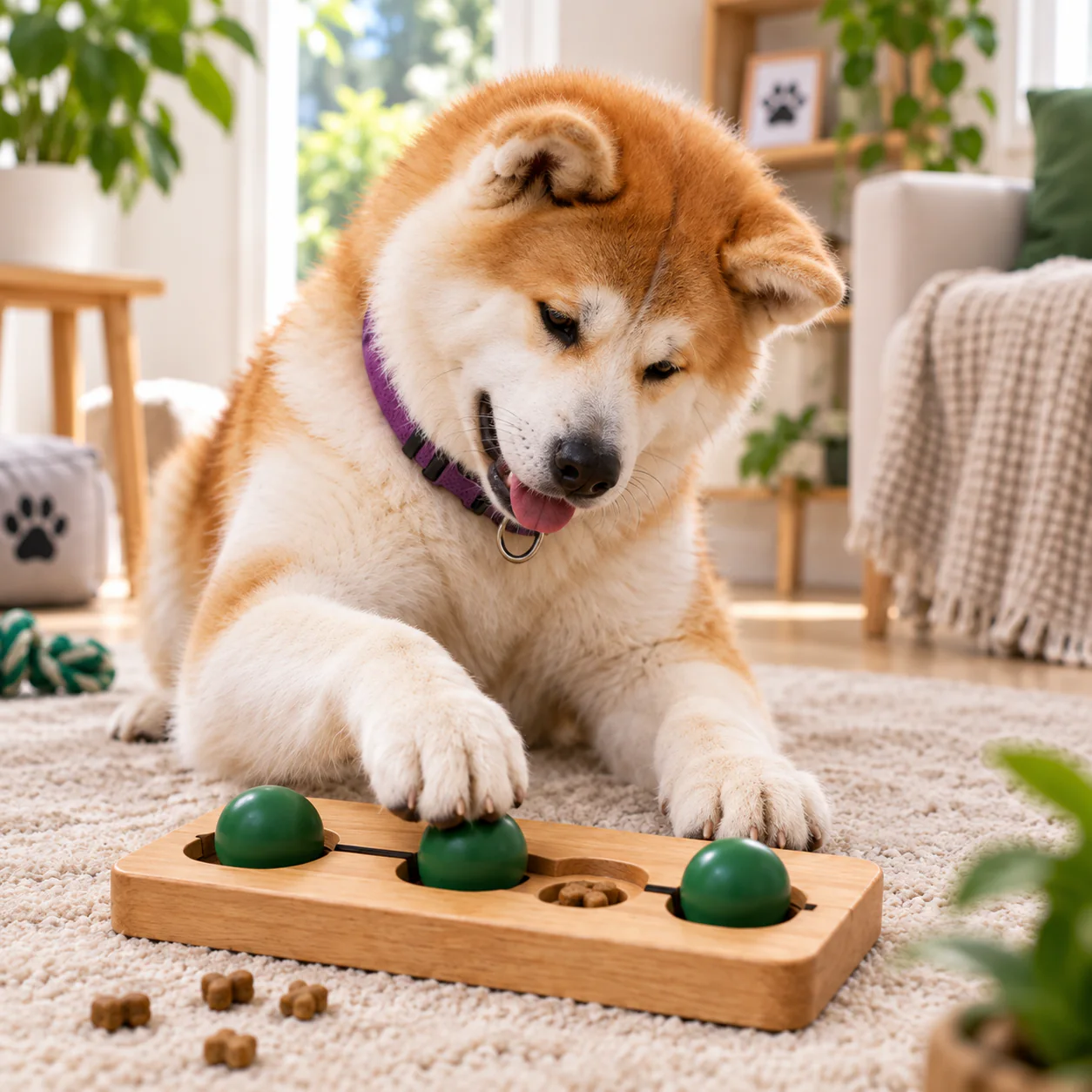 Perro realizando una actividad de razonamiento